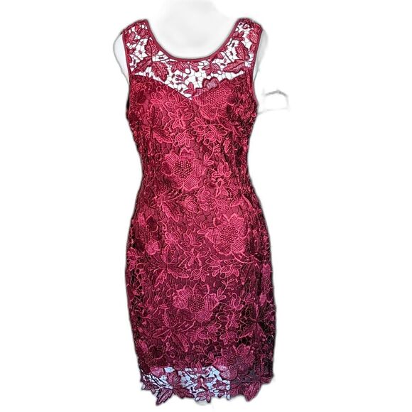 Cherry Red Berry Floral Lace Sleeveless Sweetheart Midi Dress Size Medium - Picture 1 of 5